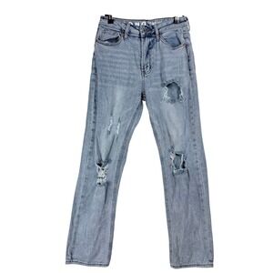 S.O.N.G. Timeless Fit Distressed High Rise Straight Leg‎ Jeans Light Wash
